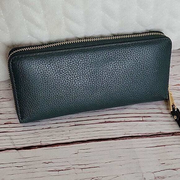 MICHAEL KORS Pebble Leather Spruce Green Wallet with Wristlet Strap - Picture 4 of 7